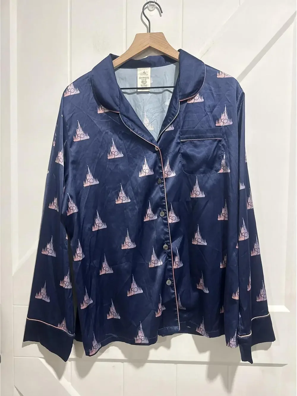 Disney 50th Anniversary Navy Satin Castle Print Pajama Set, Women's XL - Picture 6 of 8